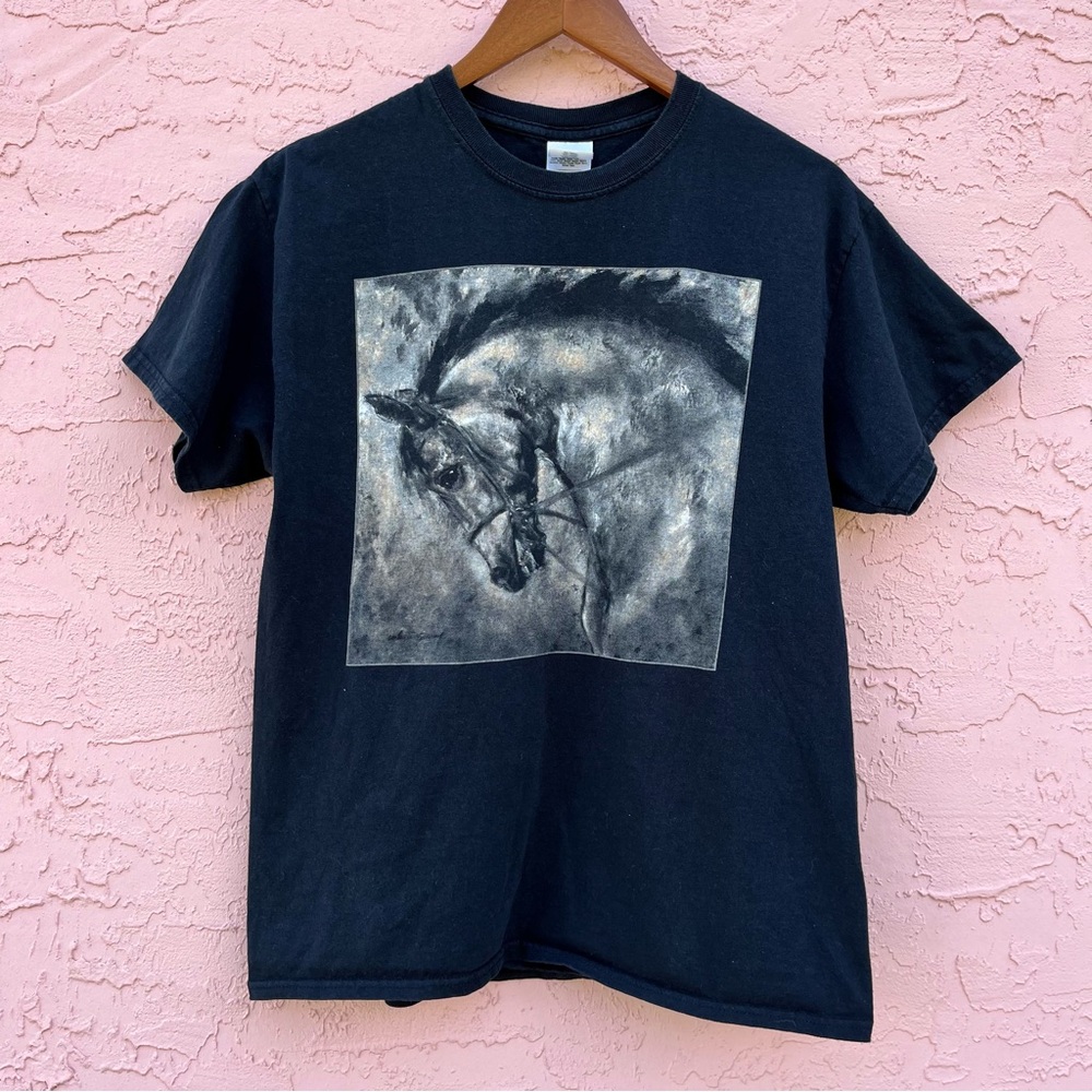 Faded Black T-Shirt Western Horse Unisex Size Medium